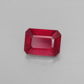 1.38캐럿 천연 핑크 레드 루비, 에메랄드 컷, 7×5.1 mm, SI