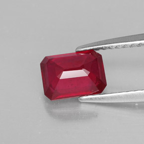 1.38캐럿 천연 핑크 레드 루비, 에메랄드 컷, 7×5.1 mm, SI