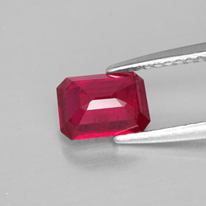 1.32캐럿 천연 핑크 레드 루비, 에메랄드 컷, 7.1×5.1 mm, SI