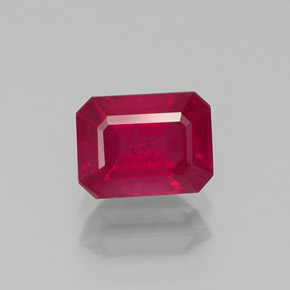 1.44캐럿 천연 핑크 레드 루비, 에메랄드 컷, 6.9×5.2 mm, SI