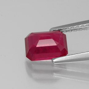 1.44캐럿 천연 핑크 레드 루비, 에메랄드 컷, 6.9×5.2 mm, SI