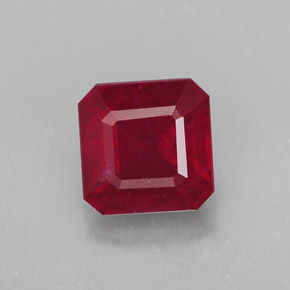1.96캐럿 천연 레드 루비, 에메랄드 컷, 6.6×6.5 mm, SI