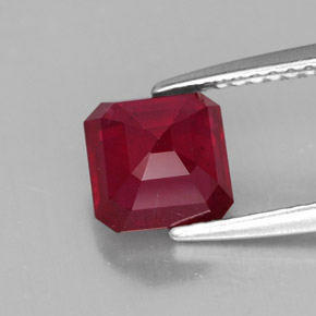 1.96캐럿 천연 레드 루비, 에메랄드 컷, 6.6×6.5 mm, SI