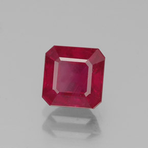 1.49캐럿 천연 핑크 레드 루비, 에메랄드 컷, 5.9×5.9 mm, SI