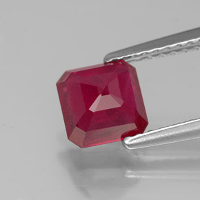 1.49캐럿 천연 핑크 레드 루비, 에메랄드 컷, 5.9×5.9 mm, SI