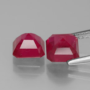 캐럿 천연 핑크 레드 루비 보석, 에메랄드 컷, 6×5.9 mm, SI
