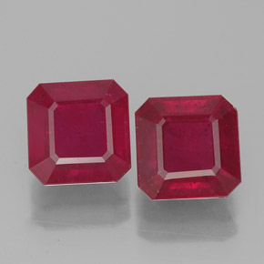 캐럿 천연 핑크 레드 루비 보석, 에메랄드 컷, 6.2×6.1 mm, SI