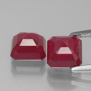 캐럿 천연 핑크 레드 루비 보석, 에메랄드 컷, 6.2×6.1 mm, VS-SI