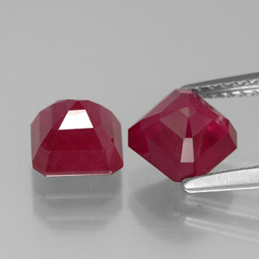 캐럿 천연 핑크 레드 루비 보석, 에메랄드 컷, 6.2×6.1 mm, SI