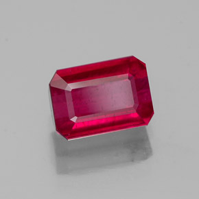 1.62캐럿 천연 핑크 레드 루비, 에메랄드 컷, 7.2×5.2 mm, SI