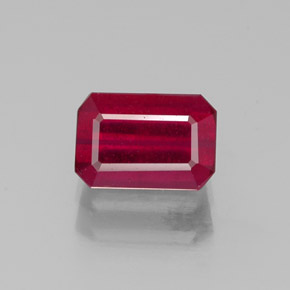 1.32캐럿 천연 핑크 레드 루비, 에메랄드 컷, 7×4.8 mm, SI