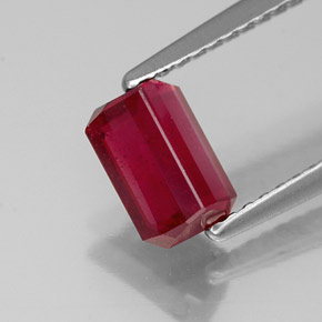 1.32캐럿 천연 핑크 레드 루비, 에메랄드 컷, 7×4.8 mm, SI