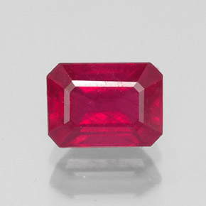 1.62캐럿 천연 핑크 레드 루비, 에메랄드 컷, 7.1×5.2 mm, SI
