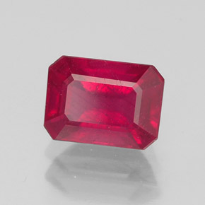 1.62캐럿 천연 핑크 레드 루비, 에메랄드 컷, 7.1×5.2 mm, SI