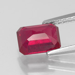1.62캐럿 천연 핑크 레드 루비, 에메랄드 컷, 7.1×5.2 mm, SI