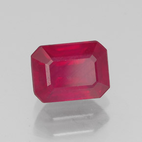 1.39캐럿 천연 핑크 레드 루비, 에메랄드 컷, 6.8×5.1 mm, SI