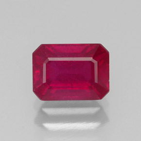 1.41캐럿 천연 핑크 레드 루비, 에메랄드 컷, 6.9×5.1 mm, VS-SI