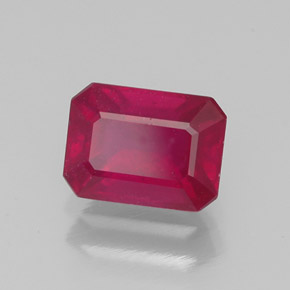 1.41캐럿 천연 핑크 레드 루비, 에메랄드 컷, 6.9×5.1 mm, VS-SI