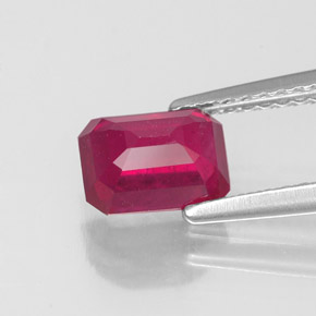 1.50캐럿 천연 핑크 레드 루비, 에메랄드 컷, 7×5.1 mm, VS-SI