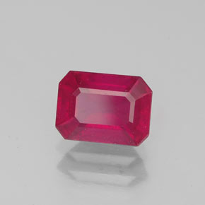 1.50캐럿 천연 핑크 레드 루비, 에메랄드 컷, 7×5.2 mm, VS-SI