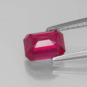 1.50캐럿 천연 핑크 레드 루비, 에메랄드 컷, 7×5.2 mm, VS-SI