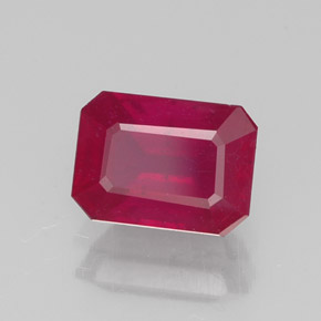 1.46캐럿 천연 핑크 레드 루비, 에메랄드 컷, 7.1×5.2 mm, VS-SI