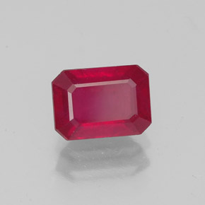 1.59캐럿 천연 핑크 레드 루비, 에메랄드 컷, 7.2×5.2 mm, VS-SI