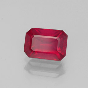 1.27캐럿 천연 바이올렛 레드 루비, 에메랄드 컷, 6.8×4.9 mm, VS-SI