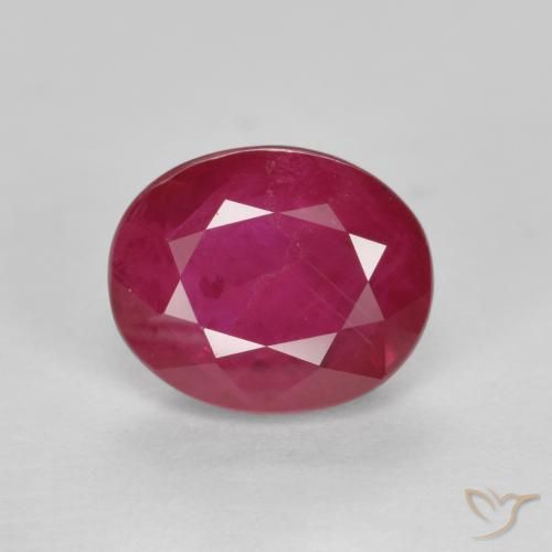 1.12캐럿 천연 분홍빛이 도는 빨강 루비, 타원형, SI