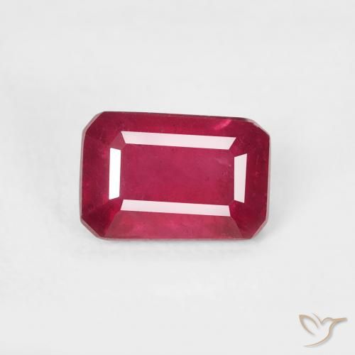 0.99ct 자연스러운 미디엄 레드 루비, 에메랄드 컷, VS