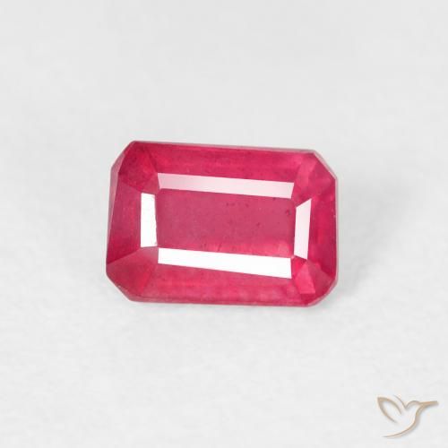 0.87ct 자연스러운 미디엄 레드 루비, 에메랄드 컷, VS