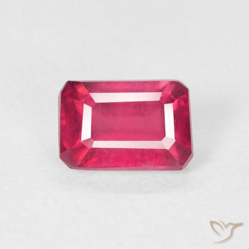 0.96ct 자연스러운 분홍빛이 도는 빨강 루비, 에메랄드 컷, VS