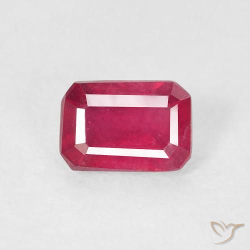 0.90ct 자연스러운 분홍빛이 도는 빨강 루비, 에메랄드 컷, VS