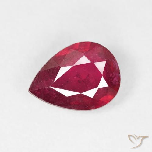 1.55ct 자연스러운 미디엄 레드 루비, 배 모양, VS-SI