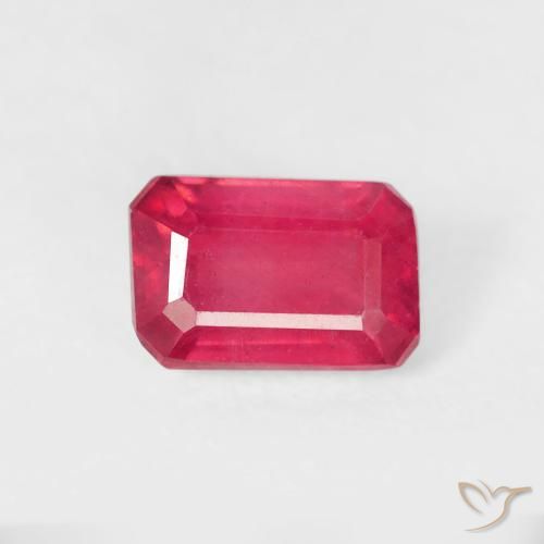 0.98ct 자연스러운 분홍빛이 도는 빨강 루비, 에메랄드 컷, VS
