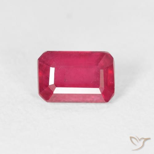 0.90ct 자연스러운 분홍빛이 도는 빨강 루비, 에메랄드 컷, VS