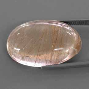 49.49캐럿 천연 무색 골든 루틸 쿼츠, 타원형 컷, 30.6×21.4 mm, 투명한