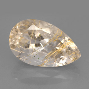 9.56캐럿 천연 무색 골든 루틸 쿼츠, 투명한, 18.1×11.1 mm, 투명/반투명