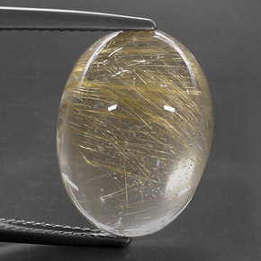 13.78캐럿 천연 무색 골든 루틸 쿼츠, 타원형 컷, 18.1×13.2 mm, 투명한