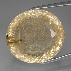 95.96캐럿 천연 무색 골든 루틸 쿼츠, 투명한, 29.2×26.5 mm, 투명/반투명