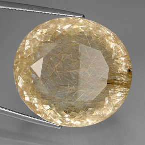 95.96캐럿 천연 무색 골든 루틸 쿼츠, 투명한, 29.2×26.5 mm, 투명/반투명