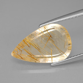 4.10캐럿 천연 무색 골든 루틸 쿼츠, 배 모양, 14.9×9.4 mm, 투명한