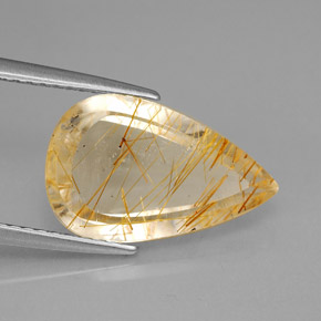 4.10캐럿 천연 무색 골든 루틸 쿼츠, 배 모양, 14.9×9.4 mm, 투명한