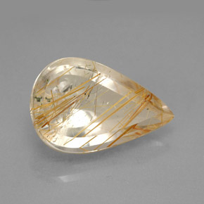 5.90캐럿 천연 무색 골든 루틸 쿼츠, 배 모양, 15.8×10.3 mm, 투명한