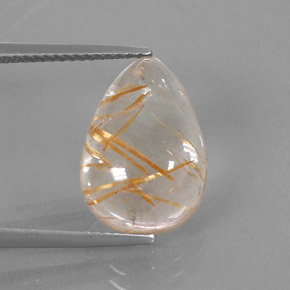 7.12캐럿 천연 무색 골든 루틸 쿼츠, 배 모양, 15.2×10.7 mm, 투명한