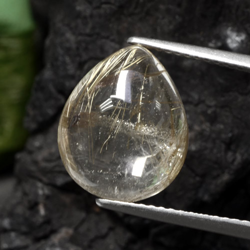 6.56캐럿 천연 라이트 옐로우 루틸 쿼츠, 배 모양, 13.6×11.2 mm, 투명한
