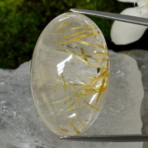 42.48캐럿 천연 무색 골든 루틸 쿼츠, 타원형 컷, 30.3×19.4 mm, 투명한