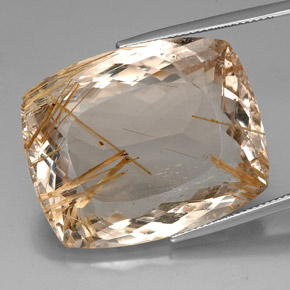 64.50캐럿 천연 무색 골든 루틸 쿼츠, 쿠션 컷, 29.9×24.5 mm, 투명한