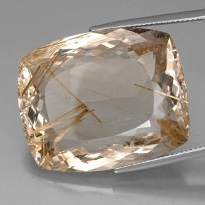 64.50캐럿 천연 무색 골든 루틸 쿼츠, 쿠션 컷, 29.9×24.5 mm, 투명한