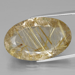 34.67캐럿 천연 무색 골든 루틸 쿼츠, 타원형 컷, 30.4×19.1 mm, 투명한